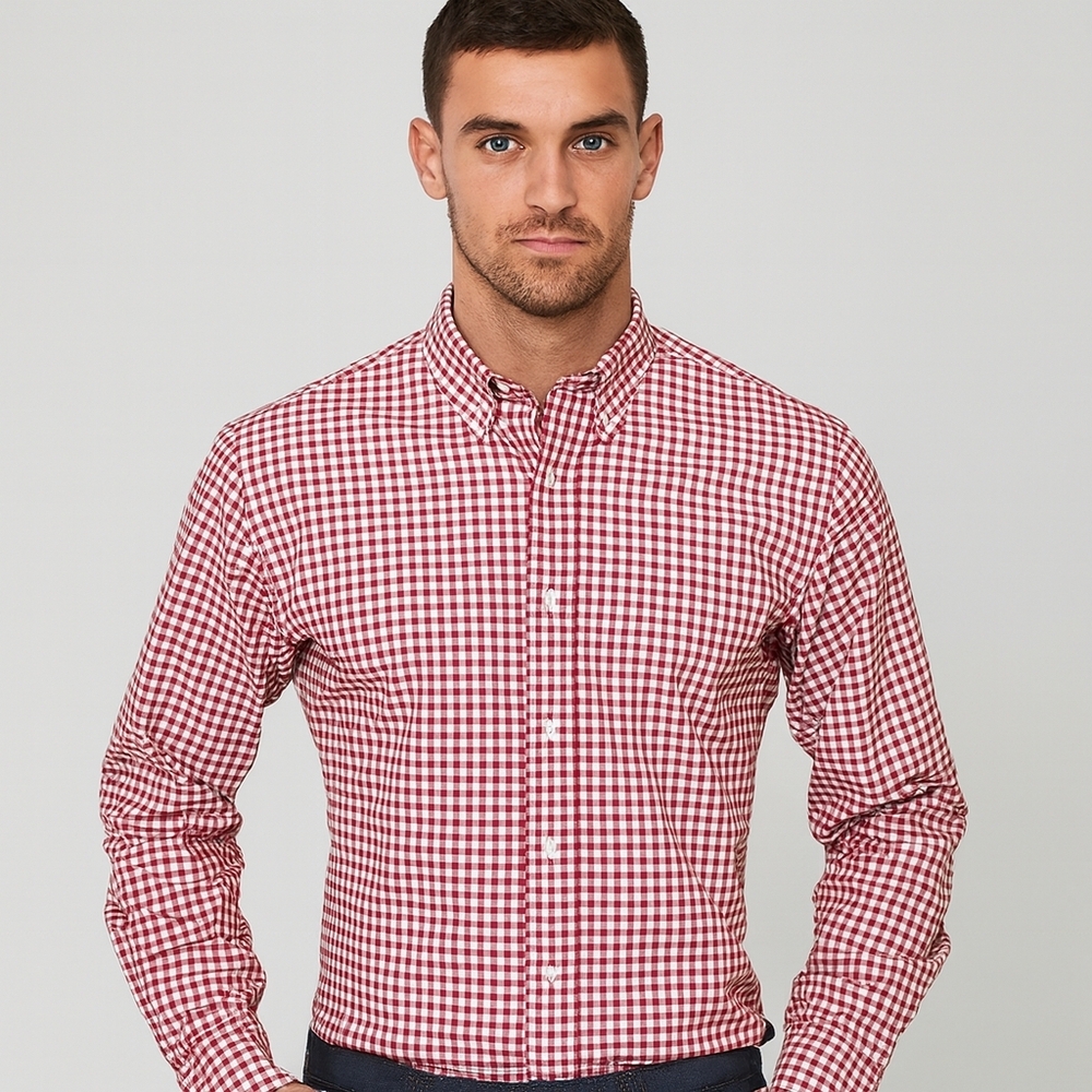 Pera 100% Egyptian Cotton Trim Fit Button Down Shirt Red White 18 34/35